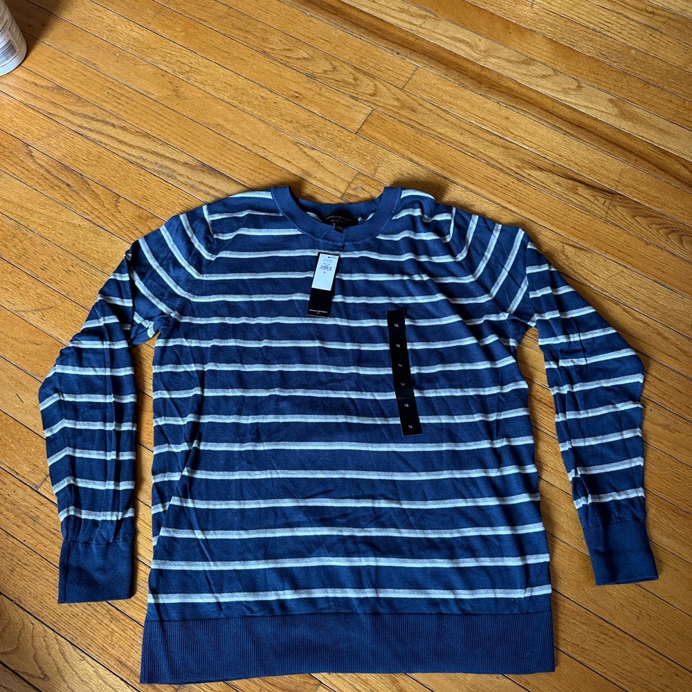 Banana Republic Navy, Gray, and White Striped Sweater